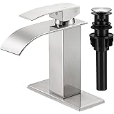 LUFG Bathroom Faucets Brushed Nickel Waterfall Bathroom Sink Faucet Modern Single Handle Bathroom Faucet for 1 or 3 Hole Mxier Tap Washbasin Faucet with Deck, Pop-up Drain and Supply Hoses