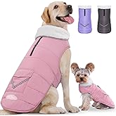 iBuddy Dog Winter Jacket for X-Large Dogs, Easy on Dog Fleece Snow Coat Velcro Waterproof Pet Puffer Coat with Harness Hole Adjustable Reflective Quilted Pet Cold Weather Vest for Girl Female