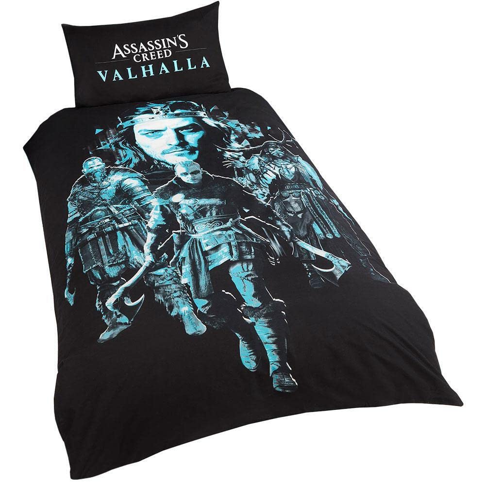 Assassin's Creed Valhalla Single Duvet Cover and Pillowcase Set Reversible Black/Blue, SP1-ASS-VAL-12