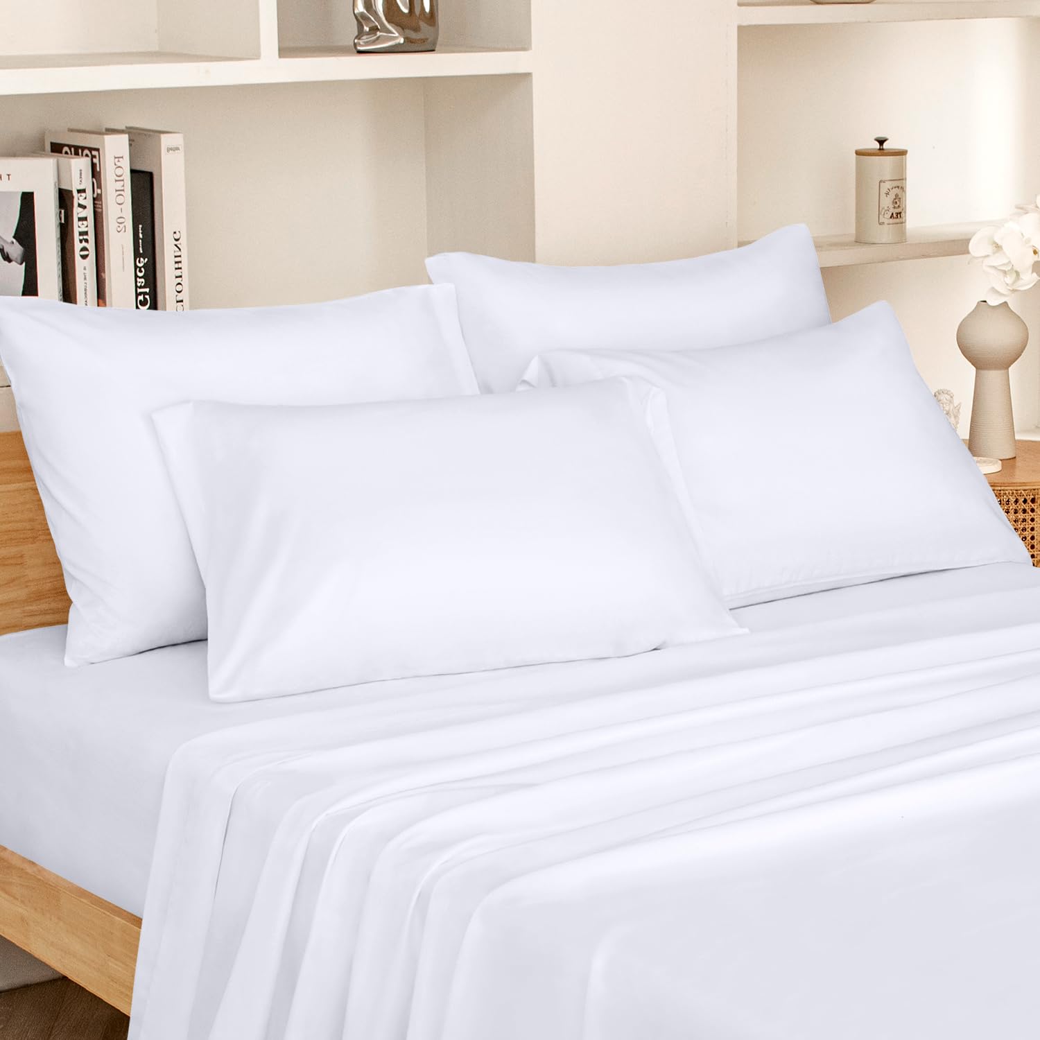 HOMEIDEAS Bed Sheets Set Extra Soft Brushed Microfiber 1800 Bedding Sheets - Deep Pocket, Wrinkle & Fade Free - 6 Piece(Full,White)
