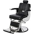 Buy-Rite Empire Professional Barber Chair for Barbershops, Double-Stitch Pattern, Tilt-Out Calf Rest, Double-Sided Reclining Mechanism, Adjustable Headrest,CHM-2259-BLK