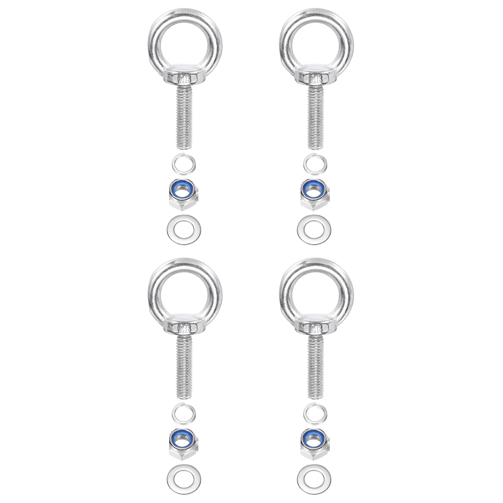 PATIKIL M8 x 30mm Lifting Shoulder Eye Bolt, 4Pcs 304 Stainless Steel Lifting Ring Threaded Eyebolt with Nuts Washers for Hanging Hammocks Articles