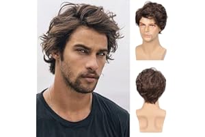 Kaneles Mens Wigs Brown Short Curly Shaggy Layered Cosplay Halloween Daily Costumes Male Wig