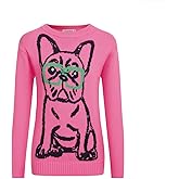 OXKnit Women's Knit Long Sleeve T-Shirts, Retro Dog with Glasses Pattern Casual Cotton Knit Tops