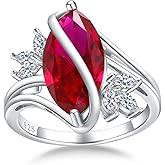 DAYBYDAY Sapphire/Ruby/Emerald/Aquamarine Ring, 925 Sterling Silver Marquise Cut Flower Engagement Rings for Women, 4 Carat Twist Promise Ring Size 6-10