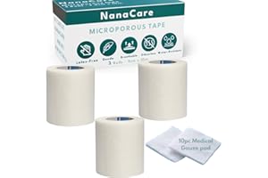 NanaCare Paper Surgical Tape 2" x 11yd & 10pc Gauze pad | 3 Rolls Microporous Micropore Surgical Tape | Medical Tape for Skin, Dressings and Face | First Aid Tape Suitable for Sensitive Skin