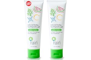 Baby Toothpaste 6 to 12 Months - Rain Fluoride Free Tooth Paste Gel for Infant Toddler Kids 0-6 Years and Up, Safe to Swallow, 2.8 Oz, Babies Training, Xylitol, Vitamin C, Vegan, SLS Free, Gluten Free
