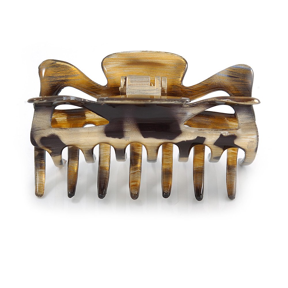 Large Animal Print Shiny Acrylic Hair Claw/Clamp (Gold/Black) - 8.5cm Long