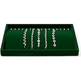 Papten 16 Slots Necklace Bracelet Tray Velvet Jewelry Trays Jewelry Drawer Organizer for Necklace, Bracelets, Watch Storage Display (Green)