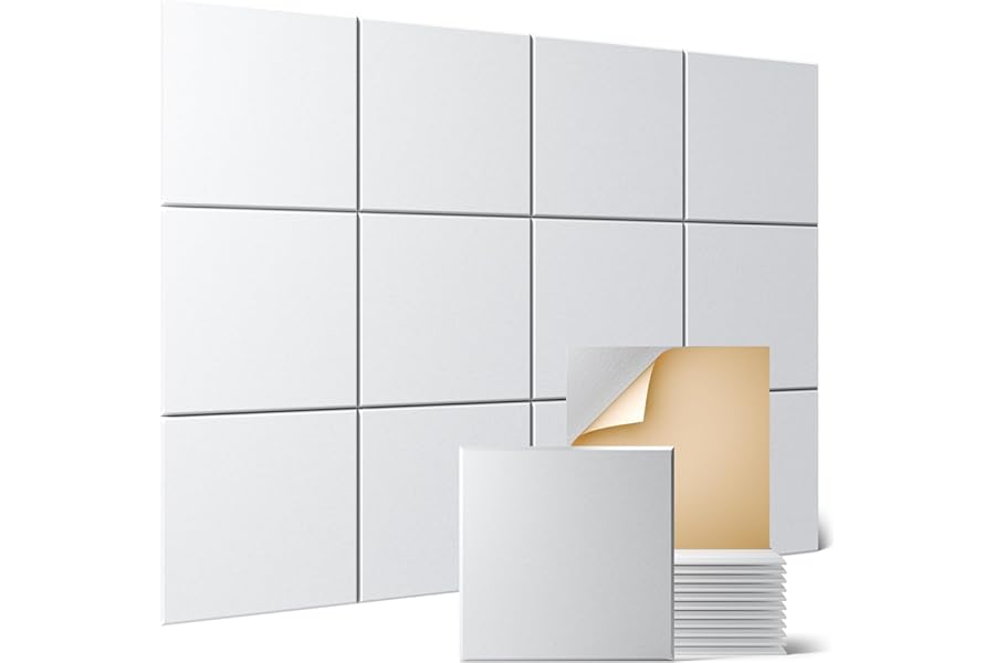 Sonicism 12 Pack Acoustic Wall Panels with Self-Adhesive, 12" X 12" X 0.4" Sound Proof Foam Panels, Decorative Soundproof Wal