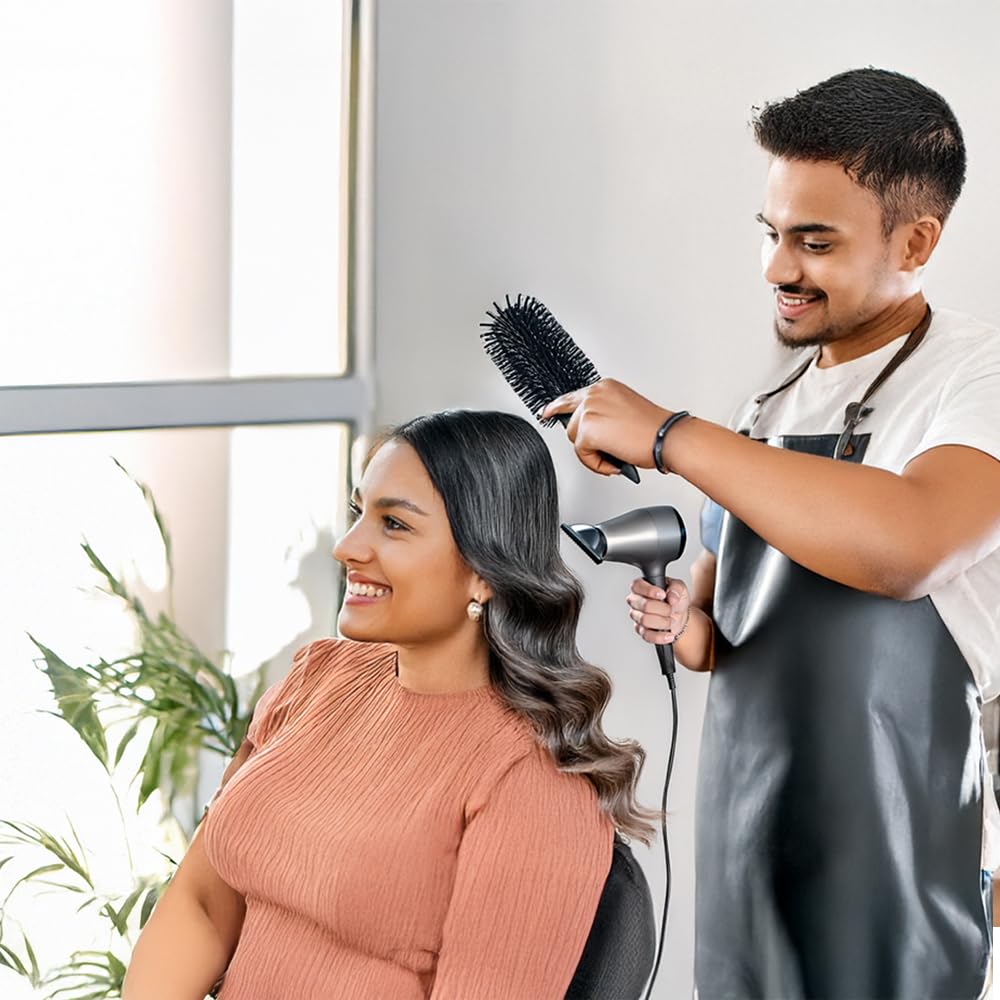 CAPARICA Lion's Mane - Ionic Profesional round hair brush 100% natural boar bristles for blowdry. Thermal with maple wood. For Thin & Thick Hair. Barrel brush for styling. Portuguese brand Ø45