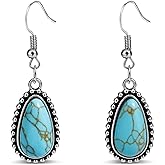 Teppdfann Turquoise Drop Dangle Earrings for Women – Silver Womens Dangle Earrings with Teardrop Turquoise Stone, Boho Western Jewelry for Gift