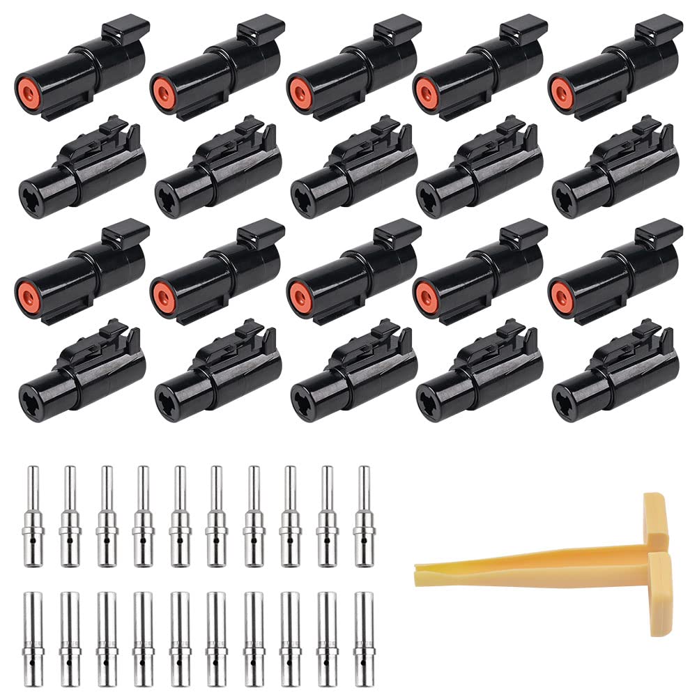 Photo 1 of JRready ST6338 Deutsch DTHD 1 Pin Connector Kit, 10 Pairs Waterproof Single Pin Connectors for Heavy-Duty Applications, Size 12 Solid Contacts Pin Sockets 12-16AWG