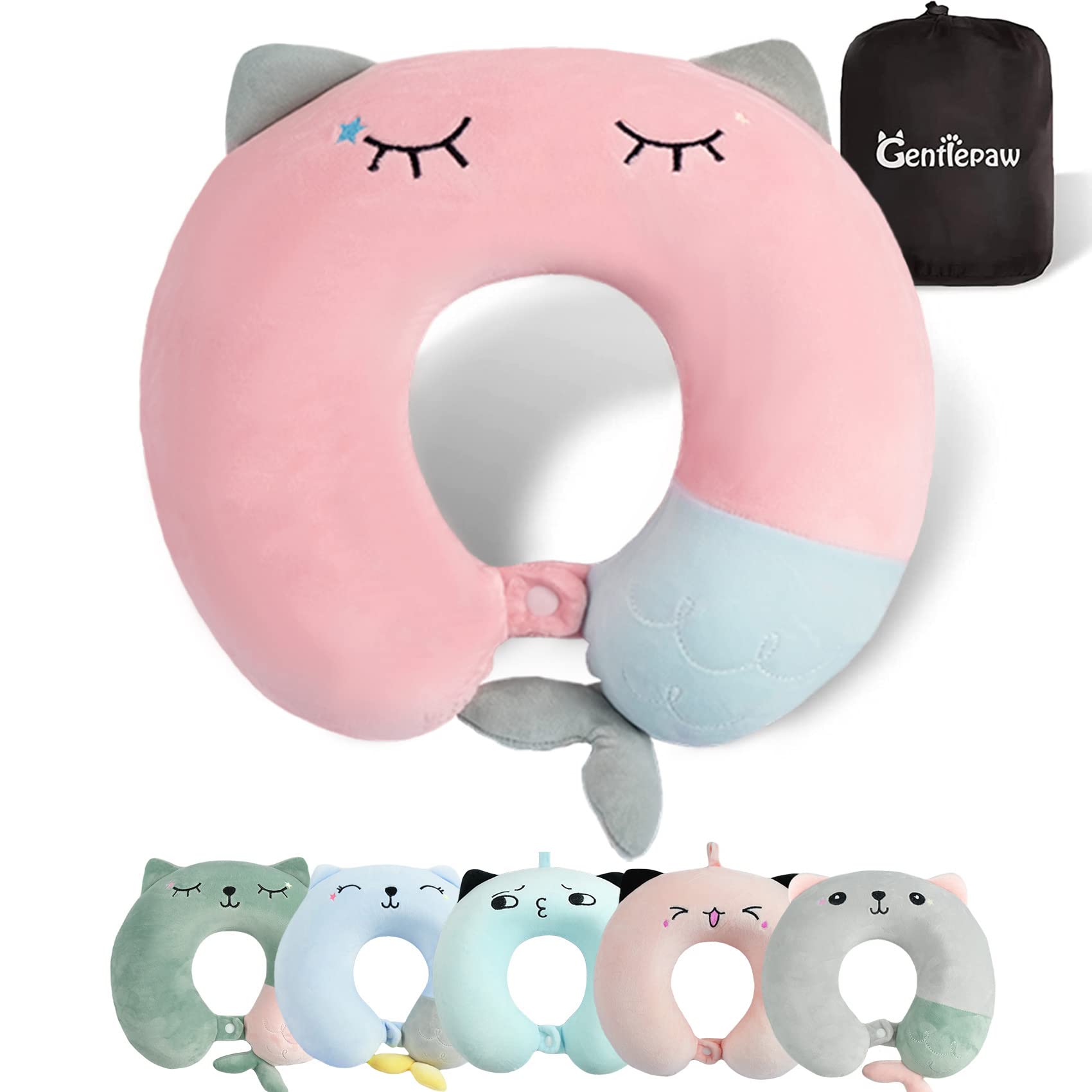 Travel Pillow - Soft Memory Foam Neck Pillow for Adults, Kids, Children, Convenient & Portable U Shaped Neck Pillows, Cute Animal Airplane pillow for Home, Office, Camping, Travelling, Sleeping (Pink)