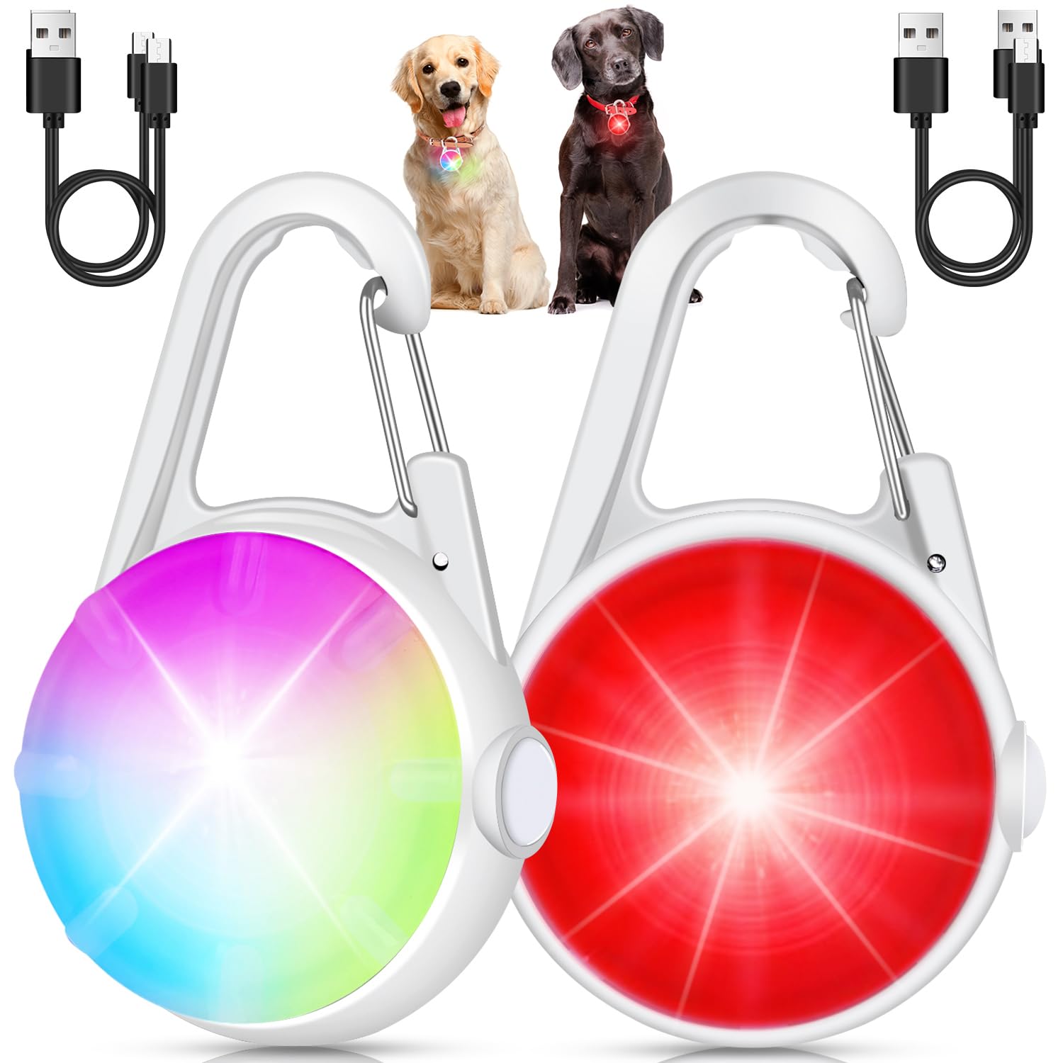 Photo 1 of 2 Pack Dog Collar Light, 4 Modes Clip On Dog Lights for Night Walking, Glow in The Dark LED Pet Collar Charm, Rechargeable Pet Camping Essentials for Nighttime Running, Cycling, Hiking(White)