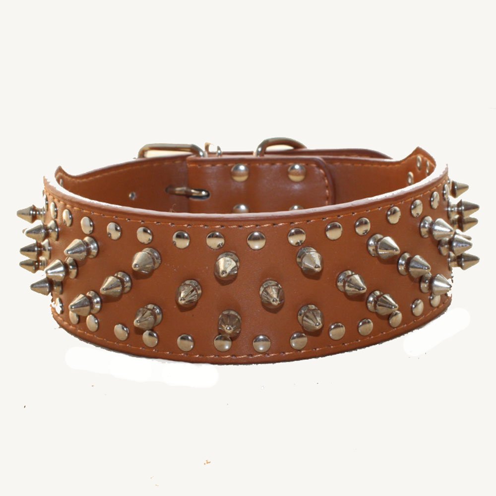 haoyueer Faux Leather Spiked Studded Dog Collar for Medium Large Dogs Pit Bull Mastiff Bully Boxer (M, Light Brown) — image 1