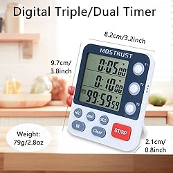 MOSTRUST Digital Dual Kitchen Timer, 3 Channels