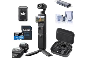 DJI Osmo Pocket 3 Creator Combo, Vlogging Camera, 4K/120fps Video, 3-Axis Stabilization, Mic Included for Clear Sound, Bundle with Carrying Case, Screen Protector, 64GB Memory Card, Card Reader