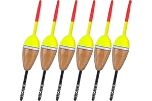 Dr.Fish 6 Pack Fishing Bobbers Buoyant Balsa Wood Slip Floats Bobbers Spring Fishing Floats for Crappie Trout Catfish Panfish
