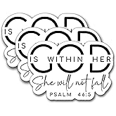 (3Pcs) God is Within Her She Will Not Fall Sticker, Christian Gifts Decorate Books Laptop Phone, Water Bottles Kindles Stickers, Tumbler Sticker Waterproof Vinyl Decorate 3 x 2,2" Inch