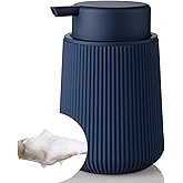YAUKPH Striped Foaming Hand Soap Dispenser with Leak-Proof Pump for Bathroom and Kitchen Countertop 11oz Navy Blue