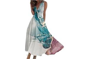 RDEGOOCHA Long Sundresses for Women,Plus Size Resort Dresses Sexy Wrap V Neck Sleeveless High Waisted Beach Maxi Dress