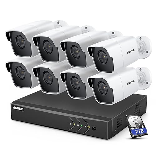 ANNKE Channel Camera Security System DVR Recorder with 2TB HDD  and 8X 5MP(2560TVL) Outdoor CCTV Bullet Cameras, IP67 Weatherproof,100ft