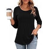 CHICGAL Womens 3/4 Length Sleeve Tops Casual Shirts Dressy Blouses Pleated Loose Fit Tunic Tee