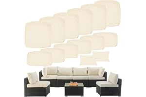 SPACEHOP 14 Piece Outdoor Patio Cushion Cover Replacement, Waterproof Patio Cushion Covers, Outdoor Furniture Cushion Covers Set for 6 Seat Wicker Rattan Sofa (Beige, 25.6 * 25.6 * 4 inch)