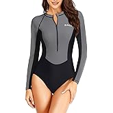 Daci Women Long Sleeve Rash Guard One Piece Zipper Swimsuit Surfing Bathing Suit UPF 50