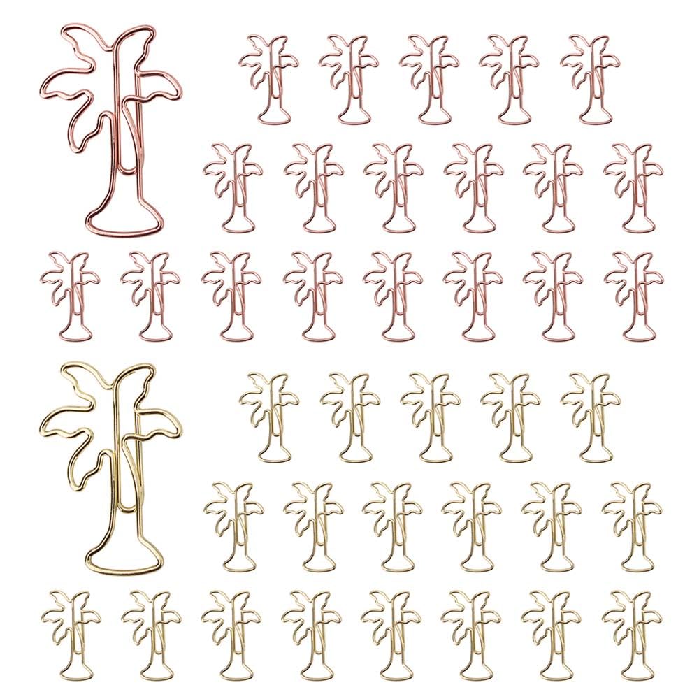 Photo 1 of OWLFAVO 40pcs Palm Tree Shape Paper Clips with Clear Box, Rose Gold and Yellow Gold, Funny Cute Paperclips Bookmarks Planner Clips for Fun Office Supplies School Gifts Wedding Decoration