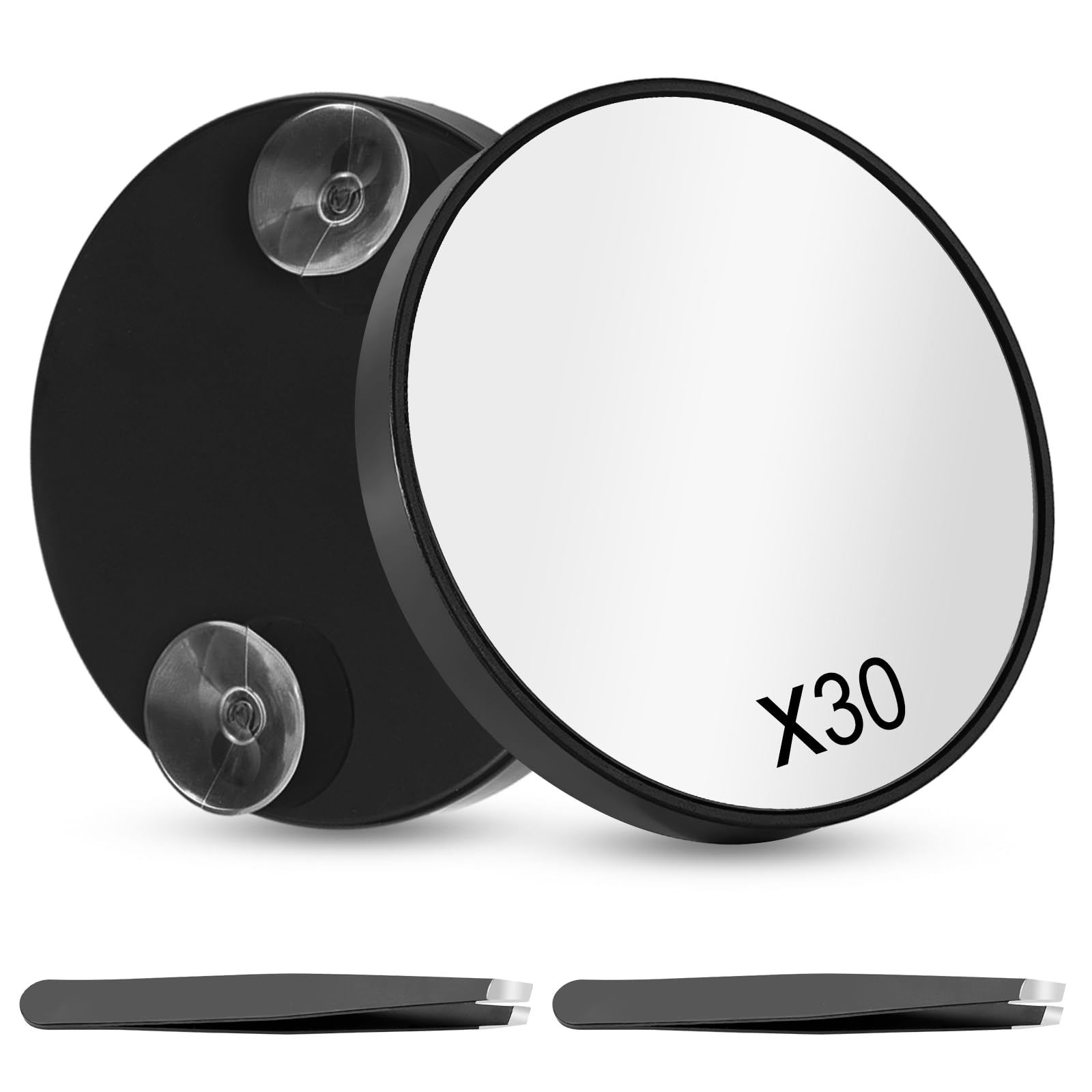 Leikedun 30X Magnifying Mirror, 3.5 inches Small Magnifying Mirror with Suction Cup and 2Pcs Tweezers Travel Essentials Pocket Mirrors