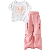 Voxikodex Girls Clothes 2 Piece Cute Butterfly Print T-Shirt Tops & Cargo Pants Spring Summer Outfits Teen Tween Girls 9-14Y
