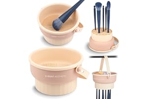 Ranphykx Makeup Brush Cleaner Mat 3 in 1 Silicone Makeup Brush Cleaner Bowl Cosmetic Brushes Cleaning Tool Makeup Cleaner for Brushes (KHAKI)