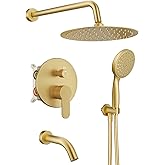 HomGoo Shower System with Tub Spout, Shower Faucet Set with 10-Inch Rain Shower Head, Handheld Shower head and Shower Faucet Trim valve, Wall Mounted Bathroom Shower Combo Set,Gold