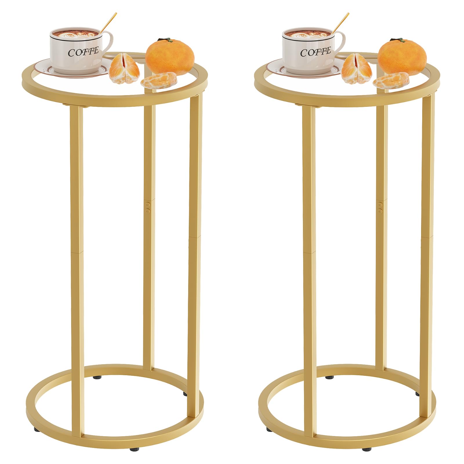 Photo 1 of ***MISSING HARDWRAE*** Easy Paws C Table Side End Table,Glass Couch Side Tables for Living Room, Round Sofa End Table with Metal Frame, Small Snack Table for Bedroom, Small Spaces, Easy Assembly (Gold,2pcs)