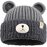 Crochet Beanie Bear Ear Cute Shape Knitted Hats Warm Plush Slouchy Winter Hat Skin-Friendly Fuzzy Animal Skull Cap