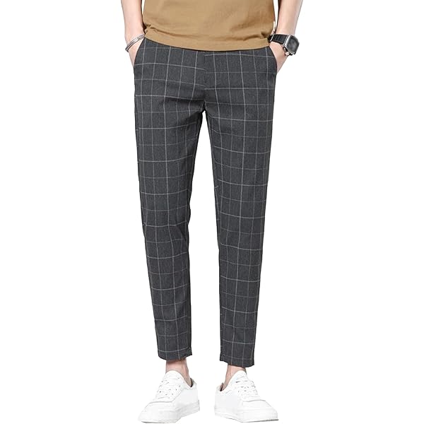 Floerns Men's Plaid Slim Fit Dress Pants Business Casual Suit Trousers Grey  Small at Amazon Men's Clothing store
