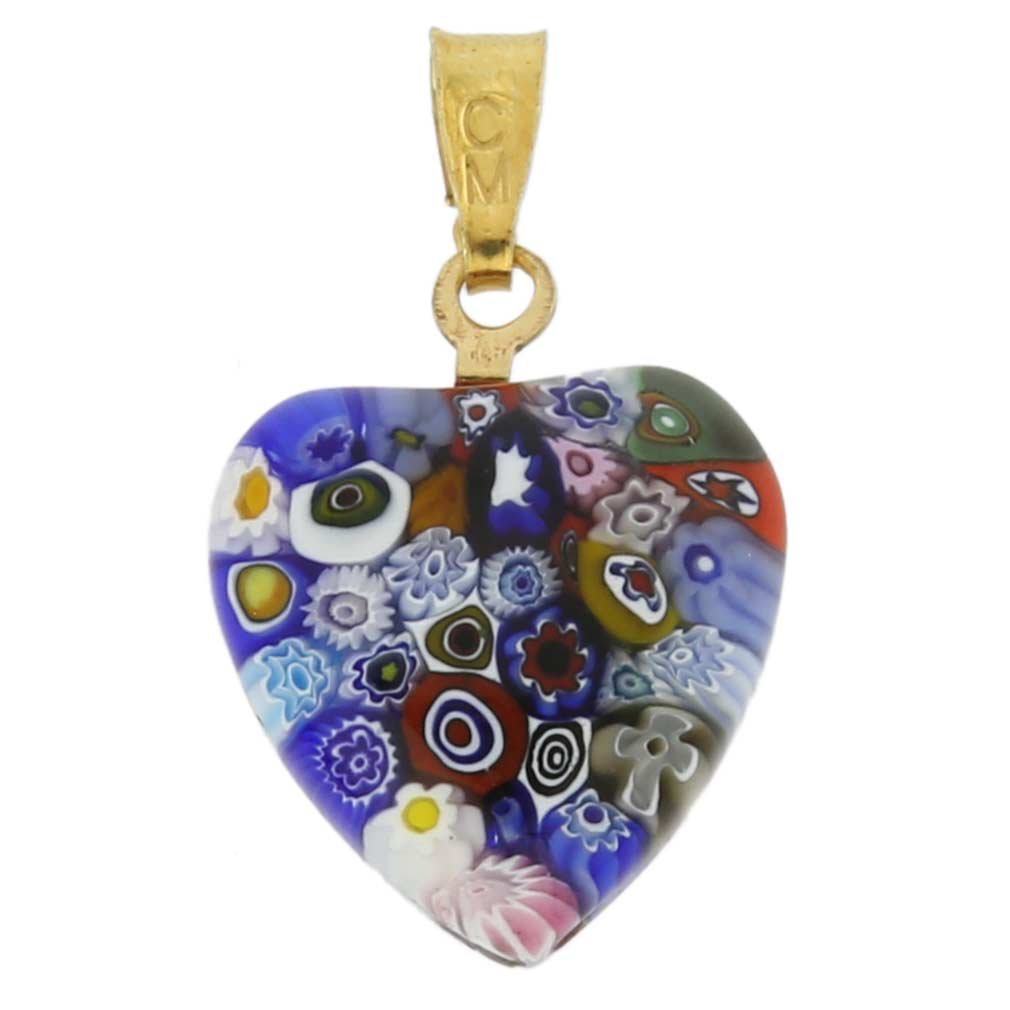 Glass Of Venice Murano Glass Millefiori Heart Pendant - Gold Multicolor