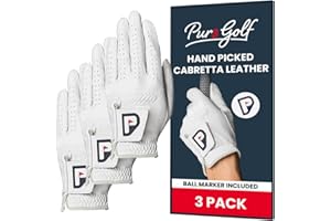 PUR3 GOLF PUR3 Cabretta Leather Golf Gloves Men | Multi-Pack | Real Genuine Ultra Soft Leather Golf Glove | with Ball Marker