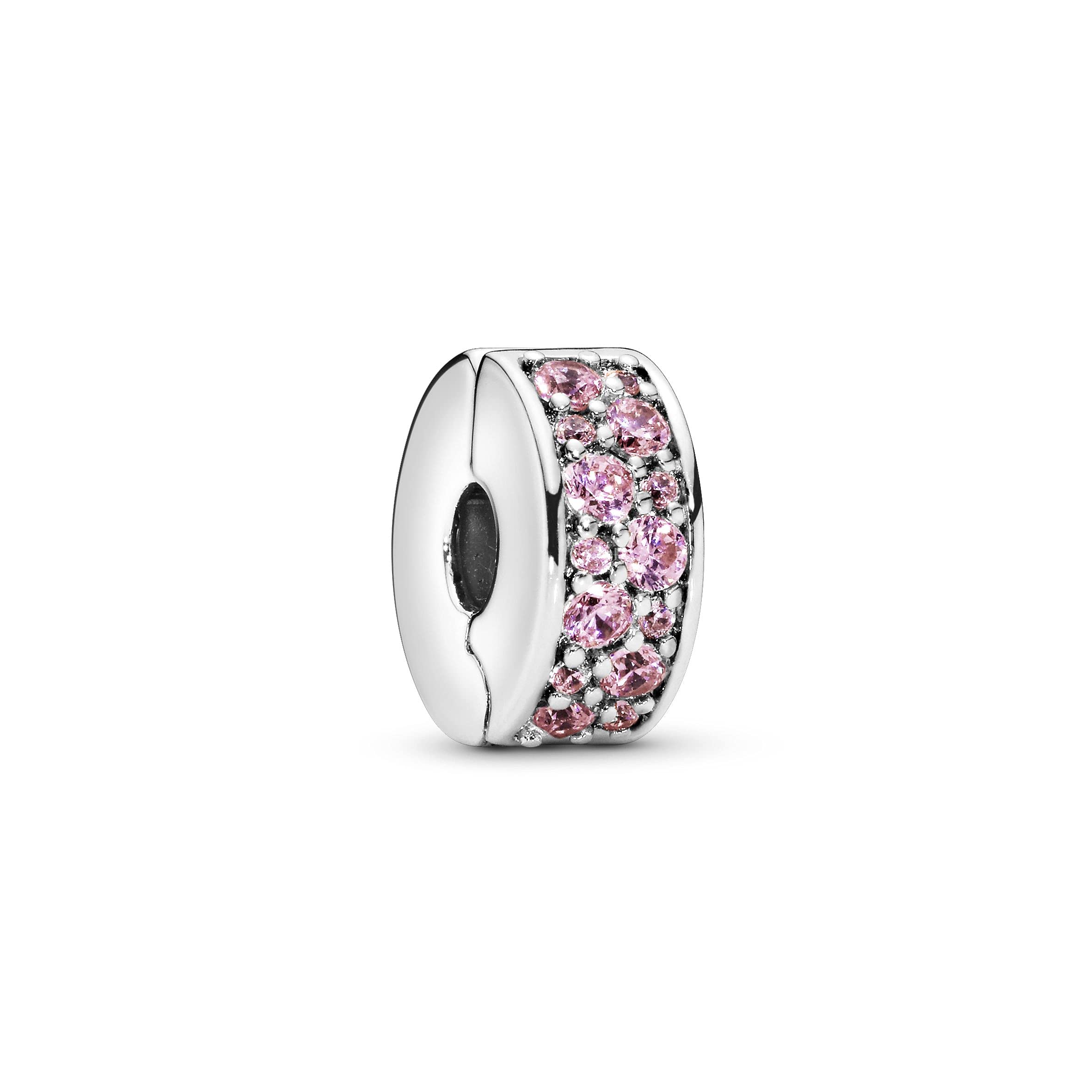 PANDORA Moments Women's Sterling Silver Pink Pavé Clip Charm for Bracelet, No Box