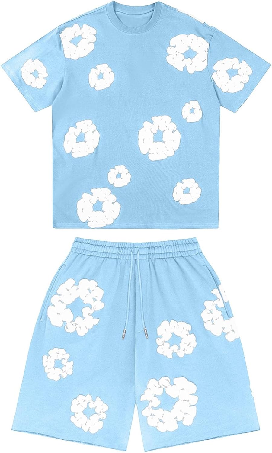 Men Women Tracksuit Set Casual Oversized Short Sleeves Tops and Shorts Vintage Kapok Printed Hip Hop Streewear