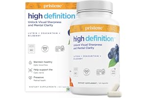 PRISTENE High Definition Brain + Eye Supplement for Memory, Focus & Concentration, Lutein & Zeaxanthin Supplement (25mg/5mg) to Protect Your Eyes from Blue Light & Screens, Bilberry Supplement to Support BDNF