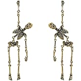Hip Hop Skeleton Bone Drop Dangle Statement Earrings for Women Men Jointed Skull Long Stud Earring Vintage Jewelry Gifts Halloween Party Costume Accessories