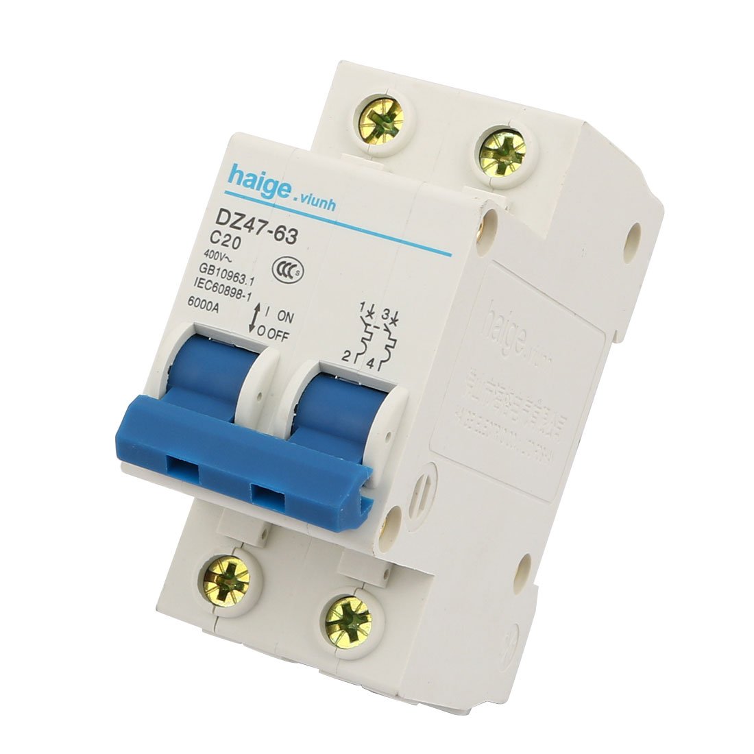 Sourcingmap DZ47-63 C20 2 Poles Overload Protection Miniature Circuit Breaker AC 400V 6000A