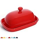 Sweese 3166 Porcelain Cute Butter Dish With Lid, Perfect For East/West Butter, Red
