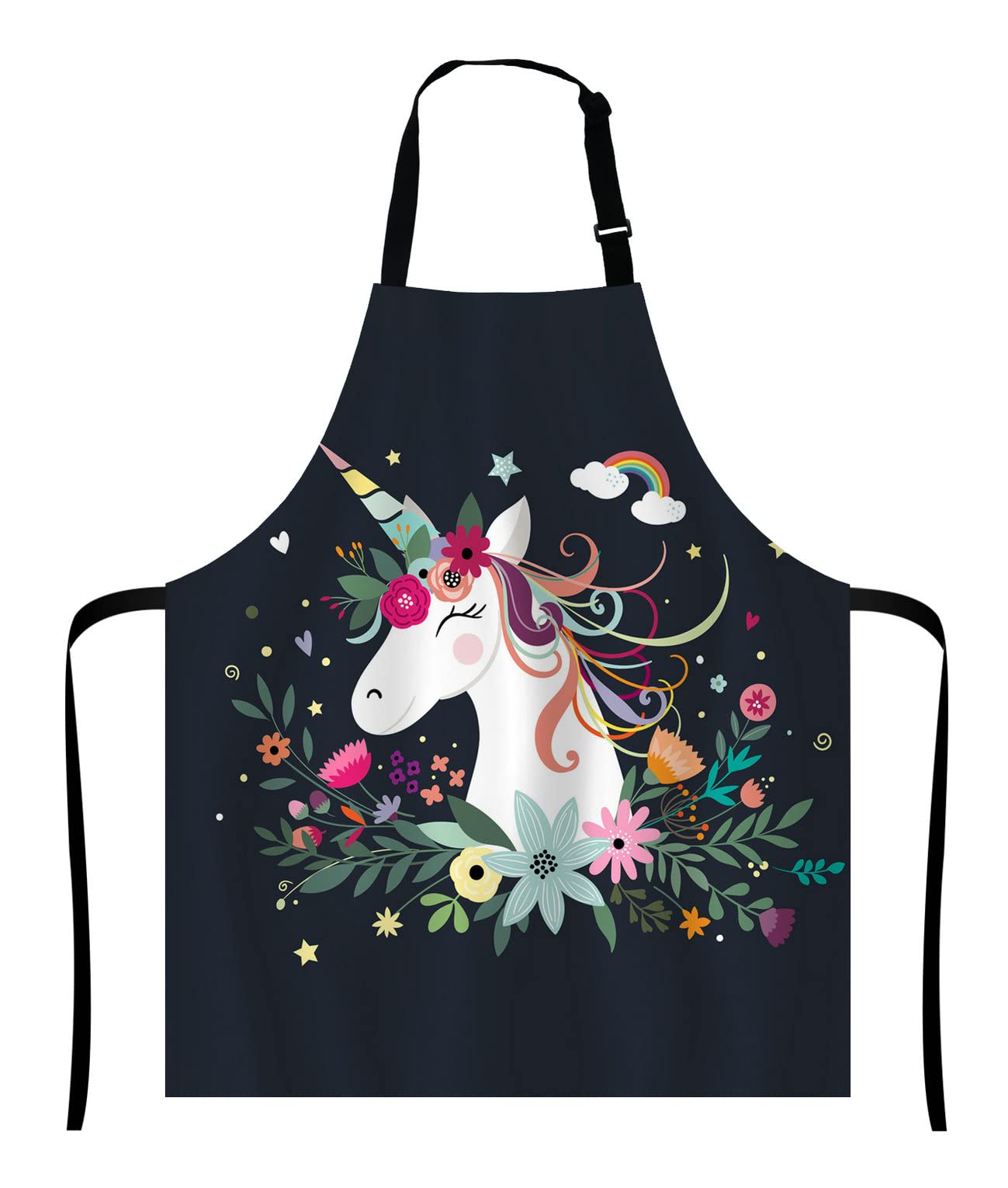 Wasach Floral Unicorn Apron, Fantasy Unicorn Adjustable Neck Bib for Men Women,Suitable for Kitchen Cooking Waitress Chef