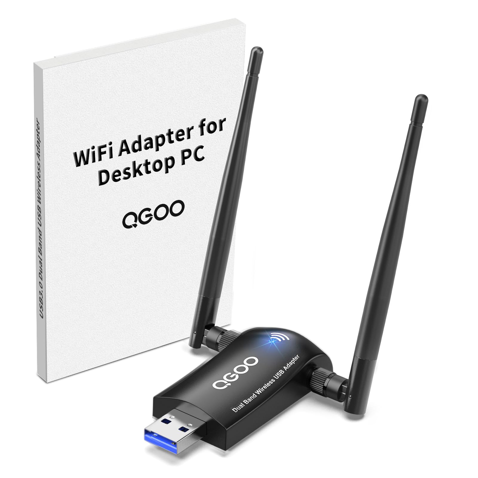 Photo 1 of WiFi Adapter for Desktop PC, QGOO Wireless AC1300Mbps USB 3.0 Network Dongle with 5dBi High Gain Dual Antennas, 2.4GHz/5GHz Dual Band for Laptop Computer Compatible Windows11/10/8/7