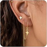 FISSEN JEWELRY Gold Earrings for Women Trendy 14k Gold Plated Dainty Cartilage Earring Stacks Small Dangle Huggie Hoops Earrings Hypoallergenic CZ Diamond Stud Earring Sets for Multiple Piercing Jewelry Gift