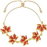 Fall Maple Leaf Bracelet for Women Gold Plated Dainty Rhinestone Crystal Autumn Leaves Adjustable Chain Wrist Hand Bracelets Hanging Bead Ball Tassel Delicate Jewelry Thanksgiving Day